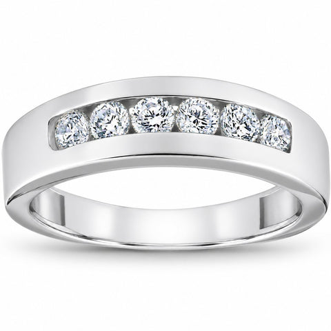 1 Ct Channel Set Men's Natural Diamond Wedding Ring 14K White Gold