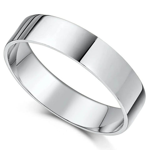 5mm Flat High Polished Wedding Band 14K White Gold Comfort Fit Plain Ring