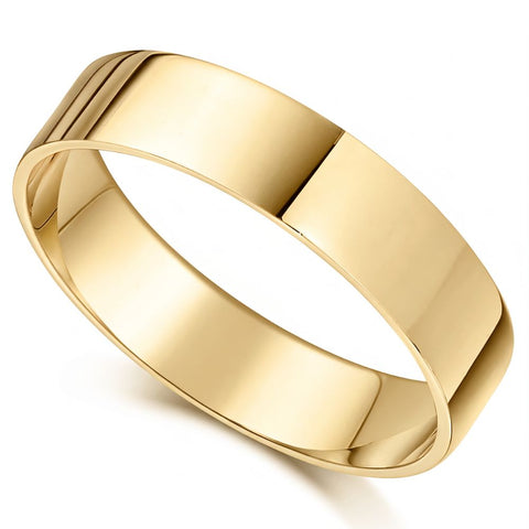 5mm Flat High Polished Wedding Band 14K Yellow Gold