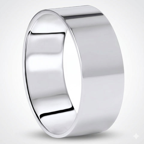 8mm Flat High Polished Wedding Comfort Fit Plain Band 14K White Gold Ring