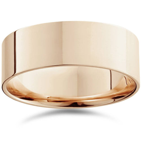 High Polished Flat 8MM Mens Wedding Band Ring Solid 14K Rose Gold