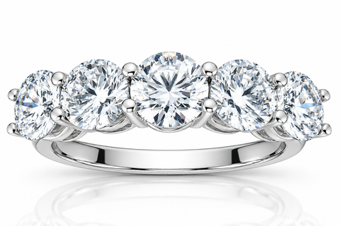 SI 3 3/4 Ct Diamond Five Stone Wedding Ring 14k White Gold