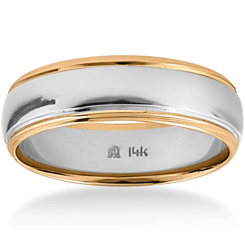 14k White & Yellow Gold 6mm High Polished Men's Two Tone Shiny Wedding Band
