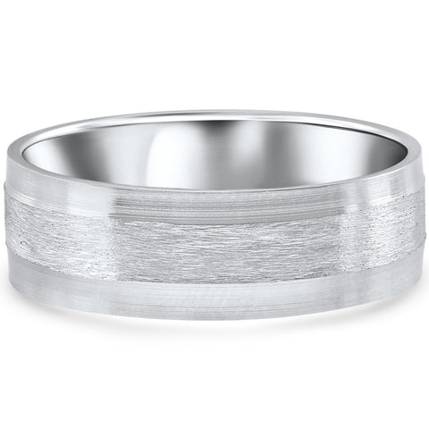 7mm Brushed Flat Platinum Mens Comfort Fit Wedding Band