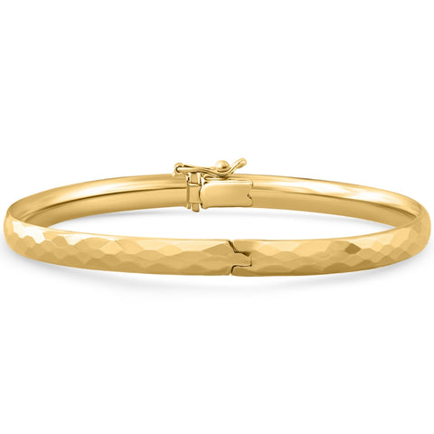 5mm Hammered Bangle Bracelet 18k Yellow Gold Over Silver