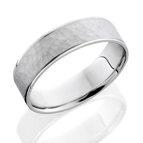 Mens 10k White Gold Hammered Comfort Fit Wedding Band 6MM Wide Ring