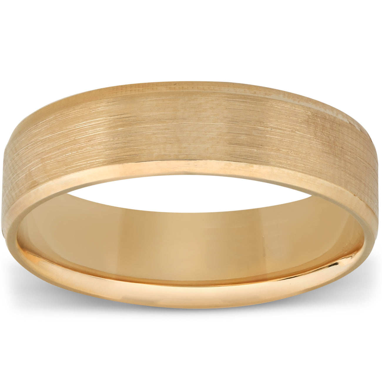 14K金 ゴールド シンプルバンドリング Men's 14k Yellow Gold 6mm Plain Wedding Band with Satin Center and