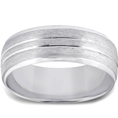 Mens 14k White Gold Comfort Fit Brushed Wedding Band Ring