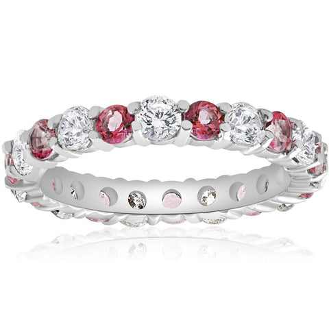 2 CT Diamond & Pink Topaz Eternity Womens Wedding Ring 14K White Gold Band