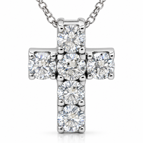 1ct Diamond Cross Pendant 14K White Gold 1/2" Tall