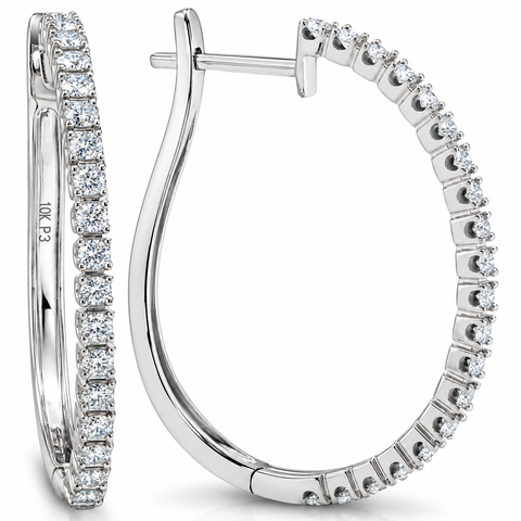 1/2 Carat Natural Diamond Hoops White Gold 3/4" Tall