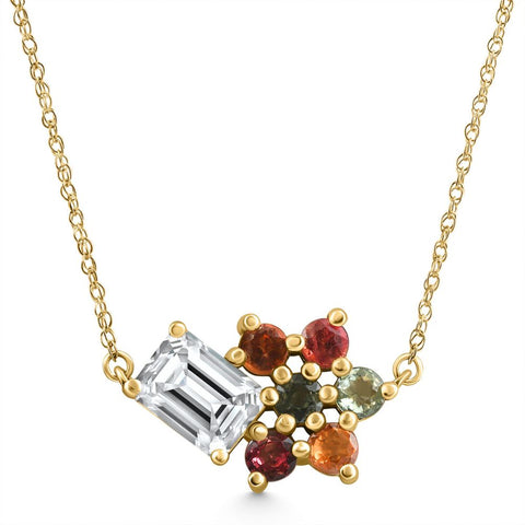 4Ct Diamond & Sapphire Pendant 14k Yellow Gold 18" Necklace Lab Grown