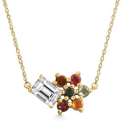 4Ct TW Diamond & Sapphire Pendant 14k Yellow Gold 18" Necklace Lab Grown