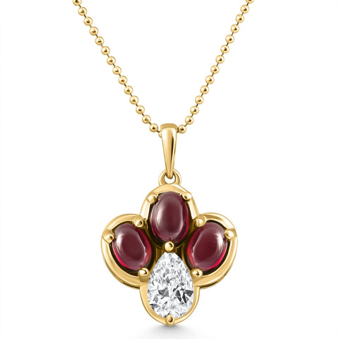 3.60Ct Pear Diamond & Cabachon Garnet Angelica Pendant 14k Gold Necklace Lab Grown