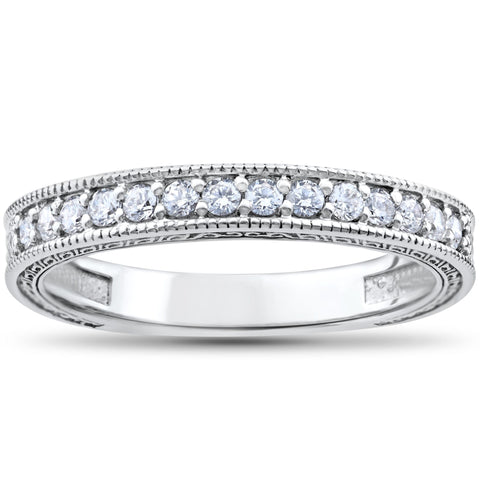 1/2ct   Diamond Wedding Ring 14K White Gold Womens Stackable Band