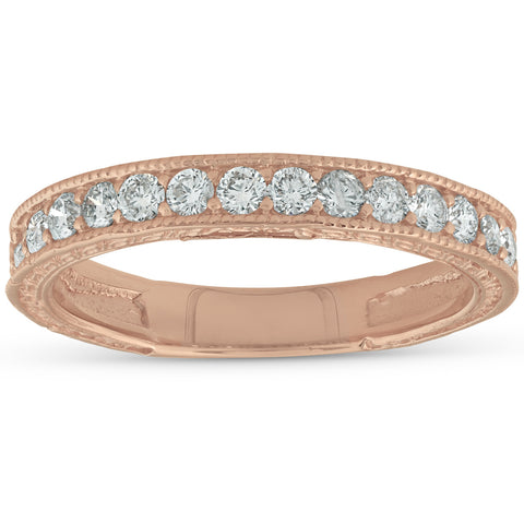 14k Rose Gold 1/3ct Diamond   Wedding Ring Scroll Pattern Stackable Band