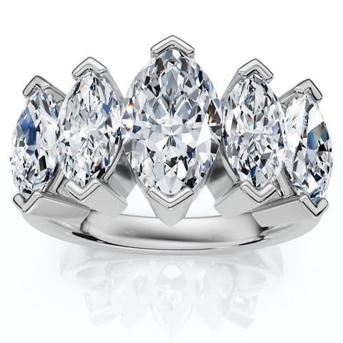 1 1/2ct Marquise Diamond Wedding Ring 14K White Gold Five Stone Anniversary Band