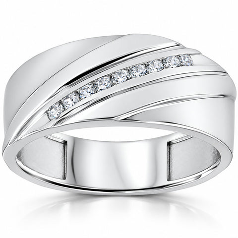 1/6 Ct Men's Diamond Wedding Channel Set Ring 10K White Gold High Polished