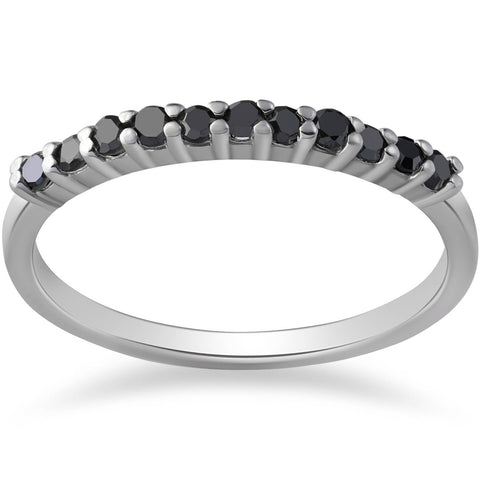 14K White Gold 1/4ct Treated Black Diamond Wedding Anniversary Guard Ring