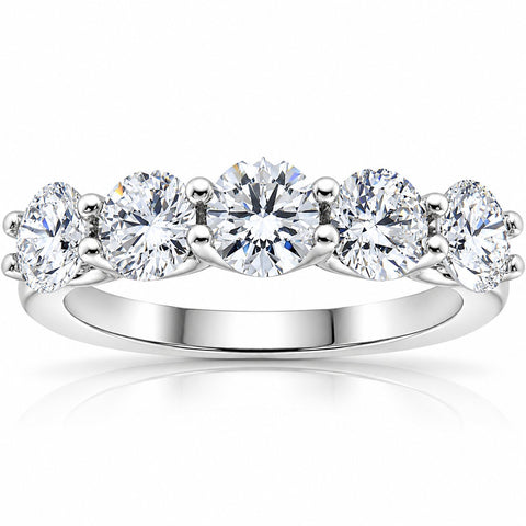 2cttw Diamond 5 Stone U Prong Wedding Round Cut Ring 14k White Gold