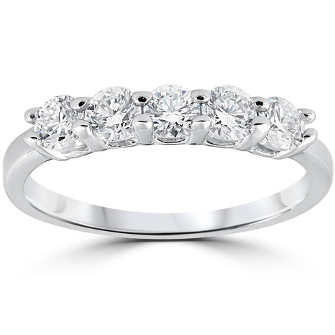 1/2ct Diamond Wedding Ring 14K White Gold Five Stone