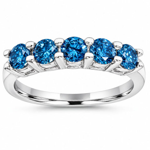 3/4ct Blue Diamond Wedding Ring 14K White Gold