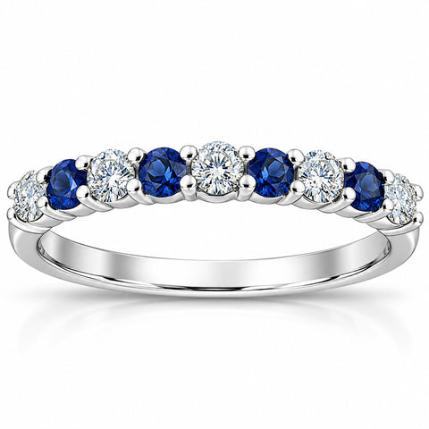 1/2Ct Blue Sapphire & Diamond Wedding Ring 10K White Gold