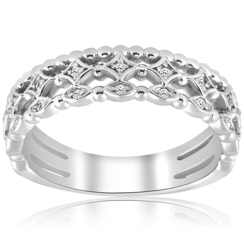 Pompeii3 1 8ct Vintage Diamond Stackable Wedding Ring 14K White Gold