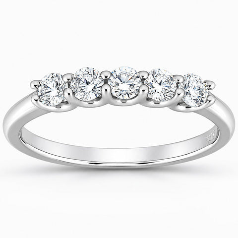 G/VS .50 Ct Diamond 5 - Stone Wedding Ring 14k White Gold Lab Grown Eco Friendly