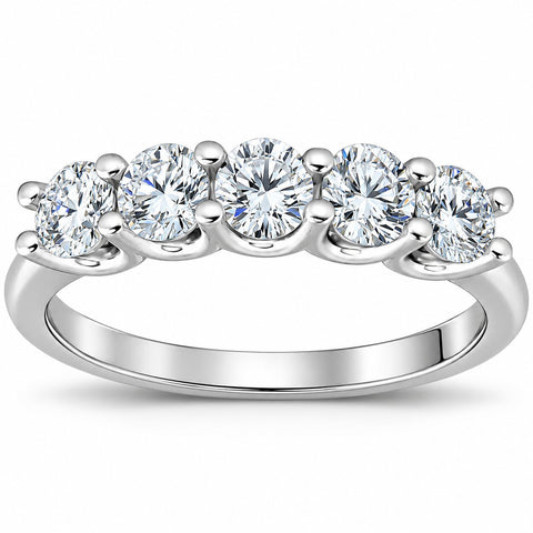 G/VS 1 Ct Diamond Five Stone Wedding Ring 14k White Gold Lab Grown Eco Friendly