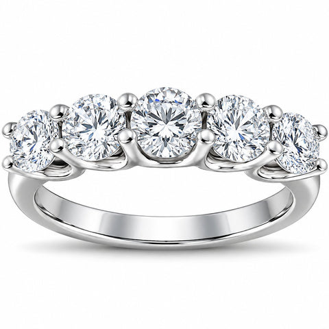 1 1/2 Ct Diamond Five Stone U Prong Wedding Ring 14k White Gold