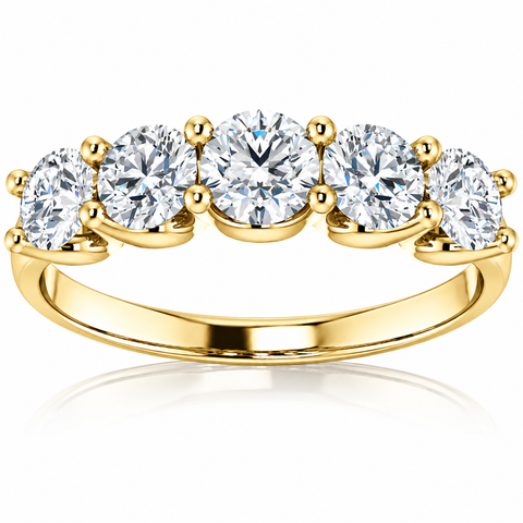 SI/G 1.50 Ct Diamond Five Stone Wedding Ring 14k Yellow Gold EX3 Lab Grown