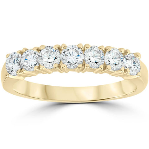 1ct Diamond Wedding Ring Anniversary 14k Yellow Gold 7-Stone Womens Band