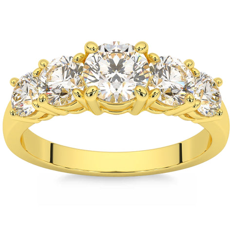 G/SI1 2 Ct Lab Grown Diamond Graduated 5-Stone Engagement Ring Yellow Gold Ring