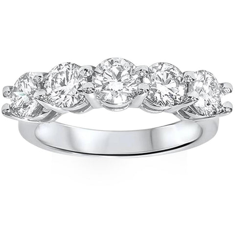 G/VS 2 Carat 5-Stone Round Lab Grown Round Diamond Wedding Ring 14K White Gold