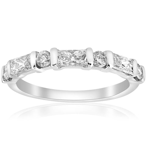 14k White Gold 1/2ct Round & Baguette Diamond Wedding Ring