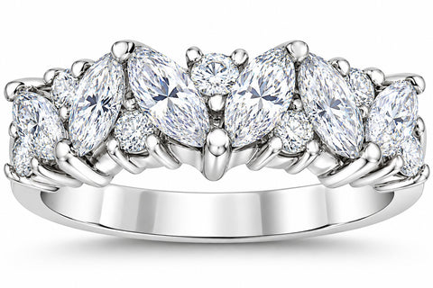 1 1/2ct Fancy Marquise Diamond Wedding Ring Womens Stackable Band 14k White Gold
