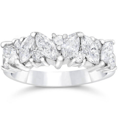 1 1/2ct Fancy Marquise Diamond Wedding Ring Womens Stackable Band 14k White Gold