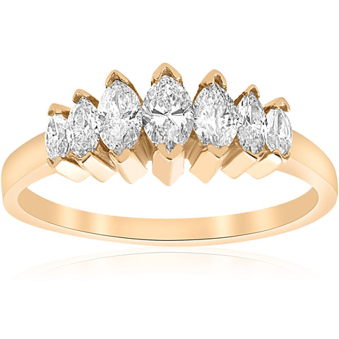 14k Yellow Gold 3/4 Ct Marquise Diamond Wedding Anniversary Ring Women's Band
