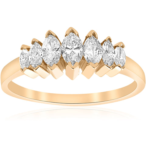 14k Yellow Gold 3/4 Ct Marquise Diamond Wedding Anniversary Ring Women's Band