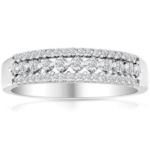 1/3ct Diamond Anniversary Wedding Ring 10K White Gold Womens Pave Wedding Band