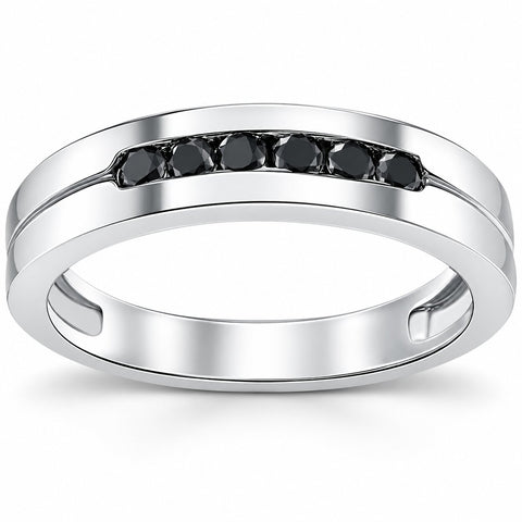 Mens 1/4 CT Treated Black Diamond 14K White Gold Wedding Ring