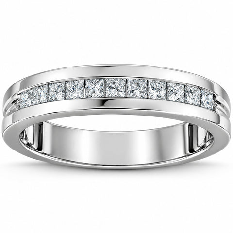 1/2ct Princess Cut Diamond Mens Wedding Ring 14K White Gold