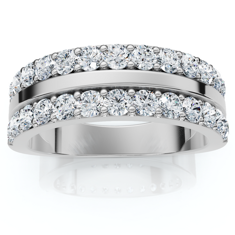 Diamond Wedding Ring 3/4 ct Double Row Half Eternity Womens 14k White Gold Band
