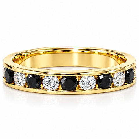 1ct Treated Black Diamond Wedding 14K Yellow Gold Womens Channel Set Band