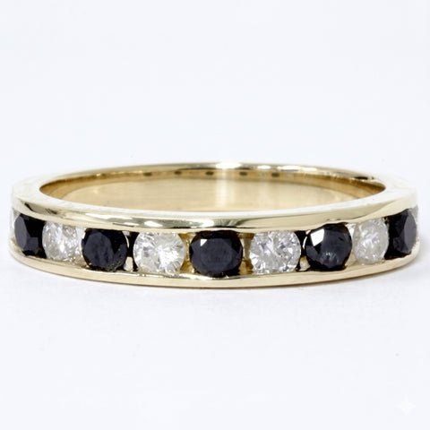 1ct Treated Black Diamond Wedding 14K Yellow Gold Womens Channel Set Band
