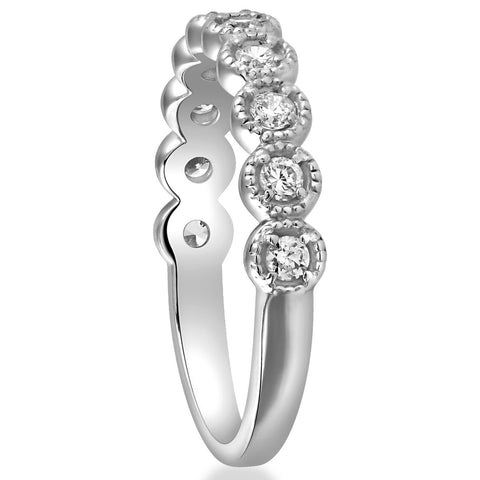 1/2ct Diamond Ring   Beaded Womens Wedding Stackable Band Antique 14k Gold