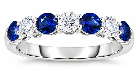 1 1/2Ct TW Round Diamond & Blue Sapphire Stackable Ring in 14k Gold Lab Grown