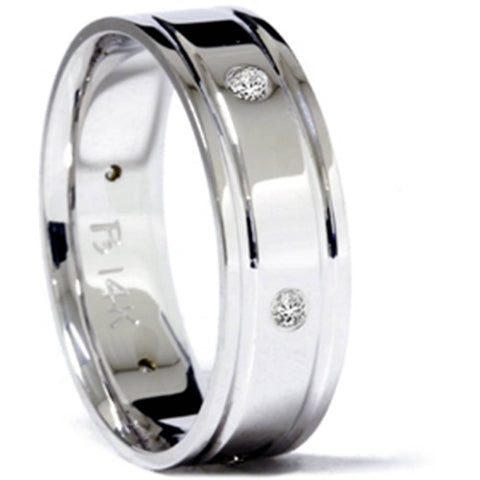 Mens 14K White Gold Polished Diamond Wedding Band Ring