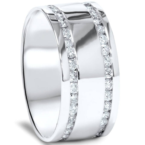 2ct Double Row 10mm Eternity Ring 10K White Gold Lab Grown High Polished Band